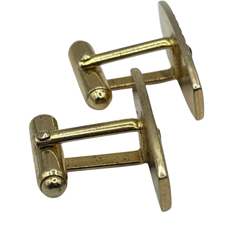 Vintage Gold Tone Cufflinks MCM Clear Rhinestone Geometric Long Bar Design